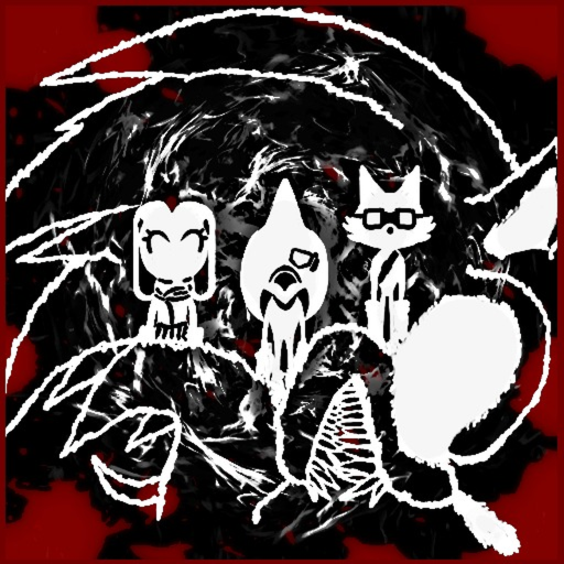 Abyssal Escape game icon, a red and black sketch of several horror characters.